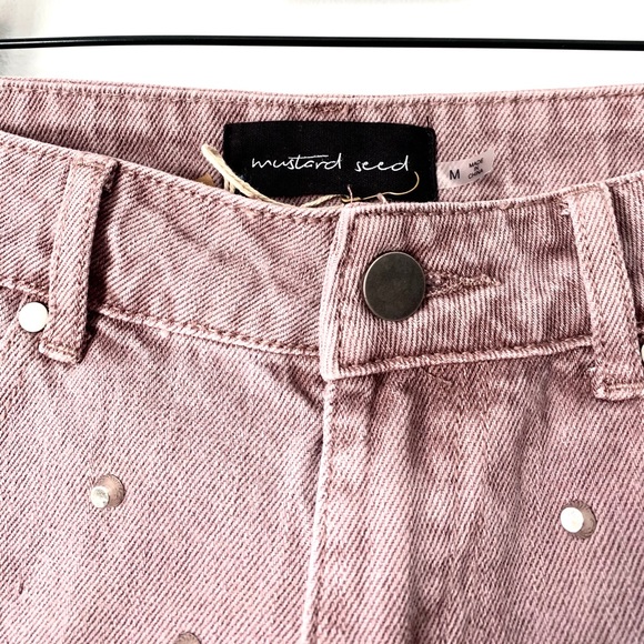 1 left - Mauve Denim Distressed Studded Shorts - Picture 2 of 8